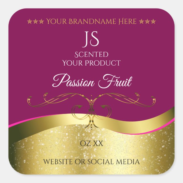 Nobly Wavy Gold Decor Wine Red with Monogram Label (Front)