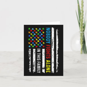 Nobody Fight Alone American Flag Puzzle Autism Awa Card
