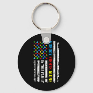 Nobody Fight Alone American Flag Puzzle Autism Awa Keychain