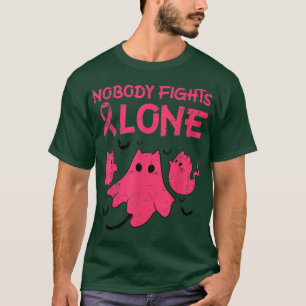 Nobody Fights Alone Boo Cats Pink Breast Cancer Aw T-Shirt