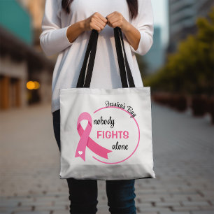 Nobody Fights Alone Pink Ribbon Tote Bag
