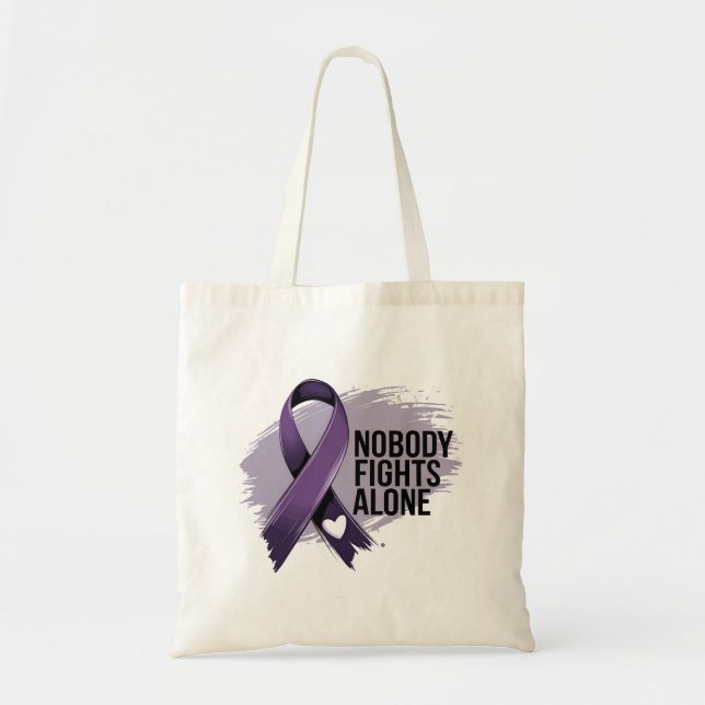 Nobody Fights Alone Purple Ribbon Awareness  Tote Bag (Front)