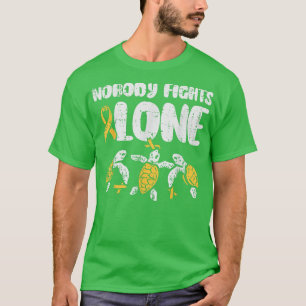 Nobody Fights Alone Turtle Childhood Cancer Ribbon T-Shirt