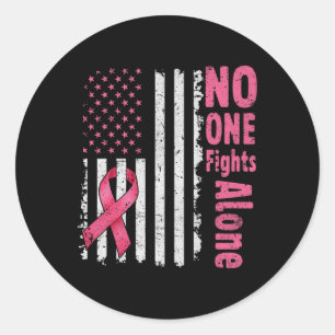 Nobody Fights Breast Cancer Alone American Flag Pi Classic Round Sticker