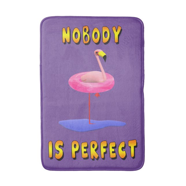 Nobody is perfect - flamingo with swimming ring bath mat (Front Vertical)