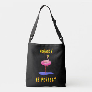 Nobody is perfect - flamingo with swimming ring crossbody bag