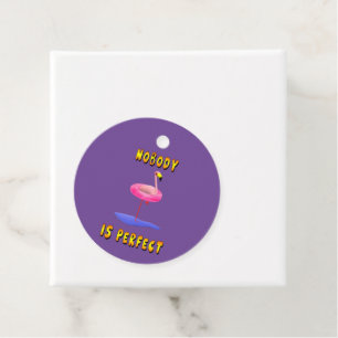 Nobody is perfect - flamingo with swimming ring favour tags