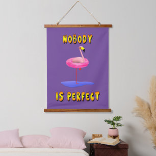 Nobody is perfect - flamingo with swimming ring hanging tapestry