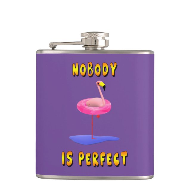 Nobody is perfect - flamingo with swimming ring hip flask (Front)