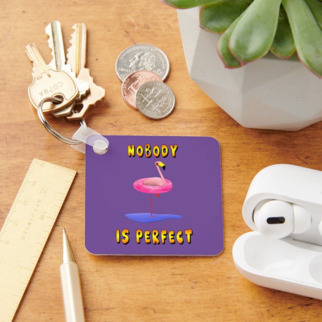 Nobody is perfect - flamingo with swimming ring keychain (Desk)