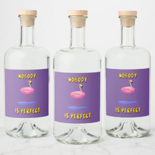 Nobody is perfect - flamingo with swimming ring liquor bottle label