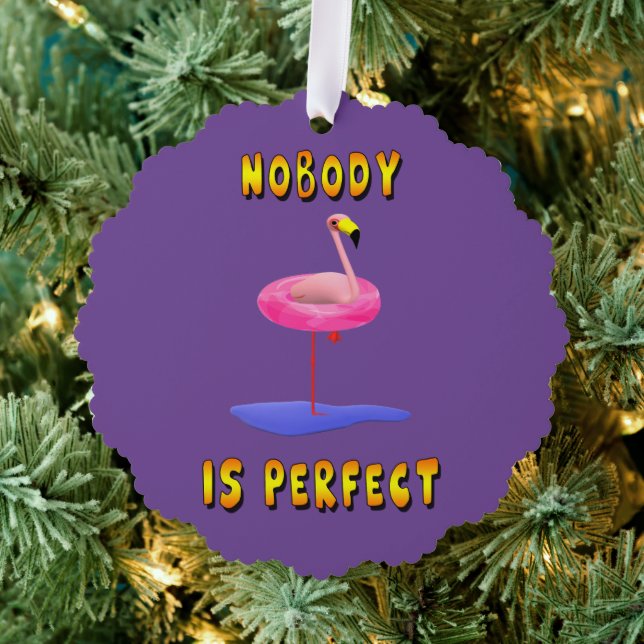 Nobody is perfect - flamingo with swimming ring ornament card (Insitu (Tree))