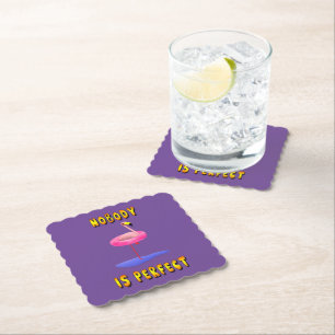 Nobody is perfect - flamingo with swimming ring paper coaster