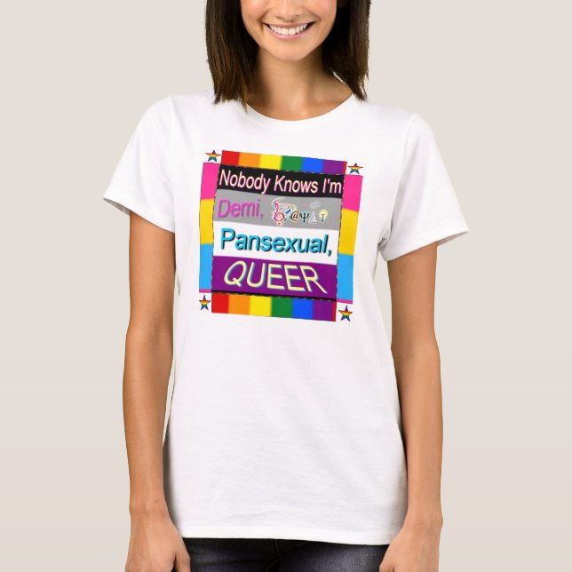 Nobody Knows I'm Demi Sapio Pansexual QUEER Tee (Front)