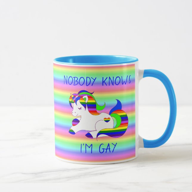 Nobody Knows Im Gay Rainbow LGBT Humour Mug (Right)