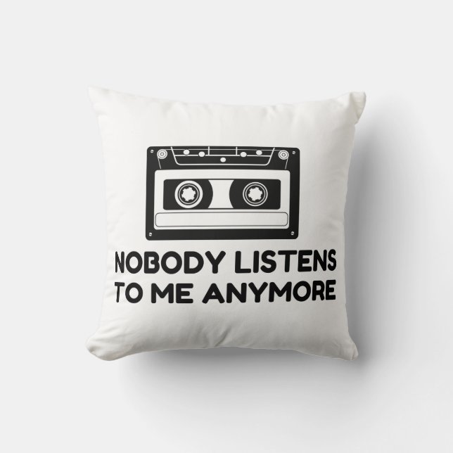 Nobody Listens Cassette Throw Pillow (Front)