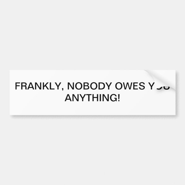 NOBODY OWES YOU ANYTHING BUMPER STICKER (Front)