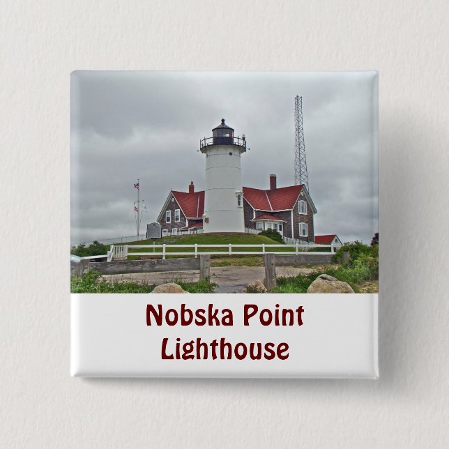 Nobska Point Lighthouse Series 2 Inch Square Button (Front)