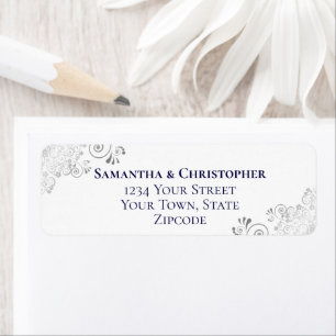 Noces Adresse de Retour Argent sur Fond Blanc