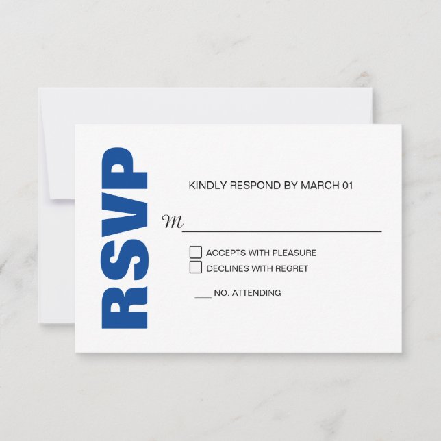 Noces Bleues Modernes Blanc Mariage RSVP Réponse R (Devant)