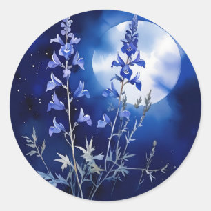 Nocturnal Bloom Watercolor Larkspur Classic Round Sticker