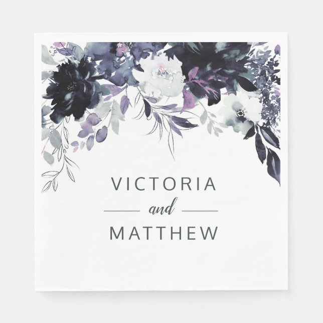 Nocturnal Floral Border Wedding Monogram Dinner Napkin (Front)