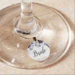 Nocturnal Floral Bride Trendy Chic Personalized Wine Charm<br><div class="desc">Nocturnal Floral Watercolor Lush Flower Design with Hand Painted Stems, Vines, Leaves, Foliage. Colourful Navy blue, Dusty blue, Dark almost Black Grey, and hints of Mauve pink. With Hand Drawn Line elements, Swirly Chic Hand Lettered Brush Script Fonts and Elegant Floral Bouquet Border - Bride Monogrammed Wine Glass Charm! ~...</div>