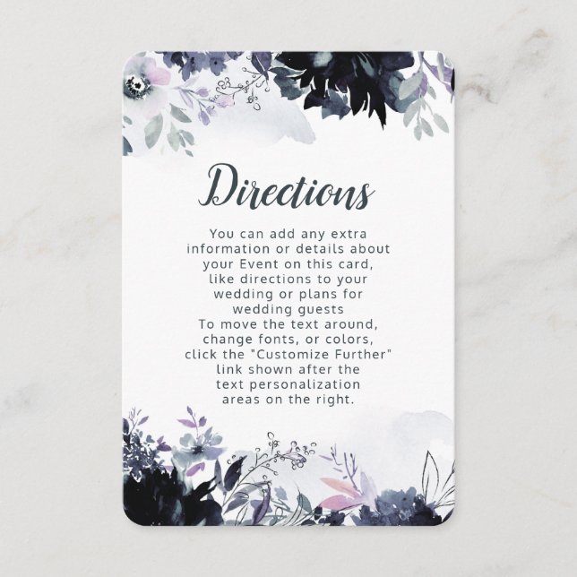 Nocturnal Floral Dusty Blue Wedding Directions Enclosure Card (Front)