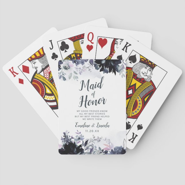 Nocturnal Floral Maid of Honour Personalized Playing Cards (Back)