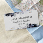 Nocturnal Floral Navy Blue Wedding Just Married License Plate<br><div class="desc">Nocturnal Floral Watercolor Lush Flower Design with Hand Painted Stems, Vines, Leaves, Foliage. Colourful Navy blue, Dusty blue, Dark almost Black Grey, and hints of Mauve pink. With Hand Drawn Line elements, Swirly Chic Hand Lettered Brush Script Fonts, Watercolor Paint Brush Strokes, and Elegant Floral Border Frame - Wedding Just...</div>