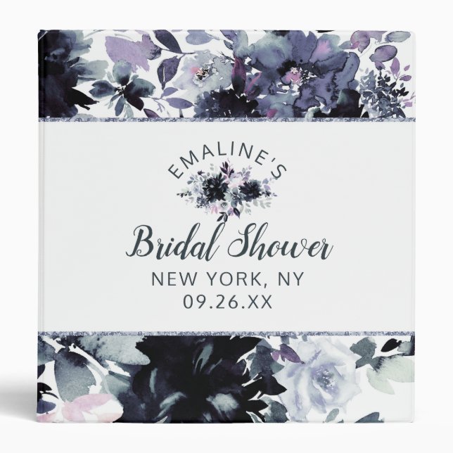 Nocturnal Floral Navy Bridal Shower Recipe Card Binder (Front)