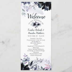 Nocturnal Floral Navy Watercolor Wedding Ceremony Program