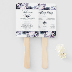 Nocturnal Floral Navy Wedding Ceremony Program Hand Fan