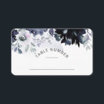 Nocturnal Floral Seating Wedding Table Number Place Card<br><div class="desc">Nocturnal Floral Watercolor Lush Flower Design with Hand Painted Stems, Vines, Leaves, Foliage. Colourful Navy blue, Dusty blue, Dark almost Black Grey, and hints of Mauve pink. With Hand Drawn Line elements, Swirly Chic Hand Lettered Brush Script Fonts, Watercolor Paint Brush Strokes, and Elegant floral Border - Wedding Reception Guest...</div>