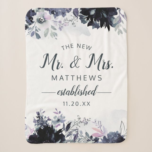 Nocturnal Floral Thew New Mr. & Mrs. Newlywed Sherpa Blanket (Front)