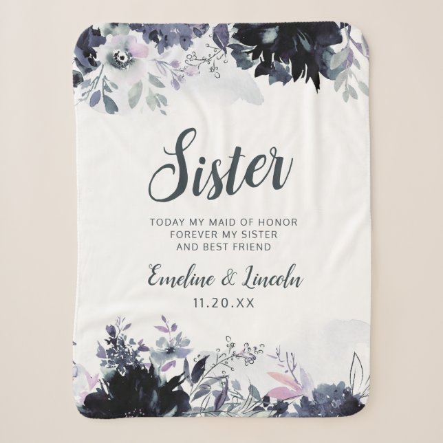 Nocturnal Floral To the Sister Heartfelt Quote Sherpa Blanket (Front)