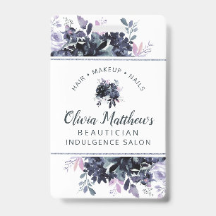 Nocturnal Floral Watercolor Navy Custom Business Badge