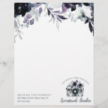 Nocturnal Floral Watercolor Navy Custom logo Letterhead<br><div class="desc">Nocturnal Floral Watercolor Navy Blue Dark Grey Flower Border Design with Boho Hand Painted Flowers, and Plenty of colourful Grey, Navy Blue, Dusty Blue, Mauve Pink, Lavender Purple, Silver, and Charcoal leaves and foliage. With Hand Drawn Line elements, Swirly Hand Lettered Fonts and Stylish Typography Photography Studio, Hair Salon, Shop...</div>