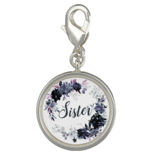 Nocturnal Floral Wreath Navy Watercolor Sister Charm