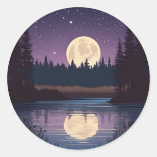 Nocturnal Moonlit Lake Classic Round Sticker