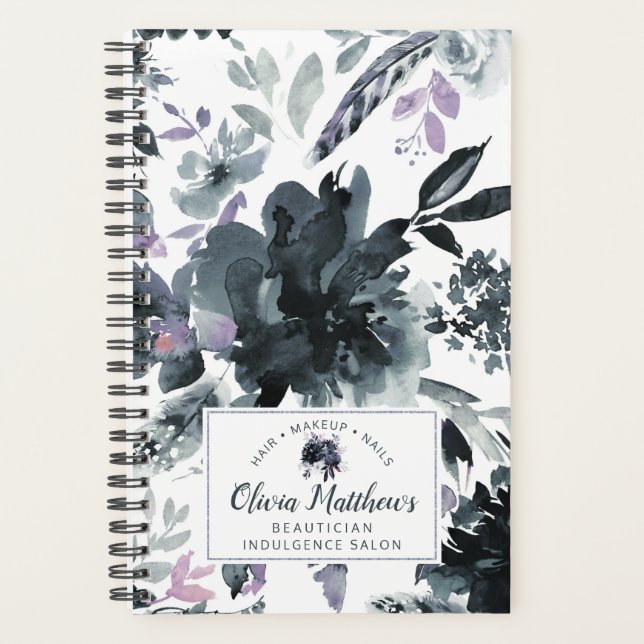 Nocturne Floral Aquarelle Marine Monogramme (Devant)