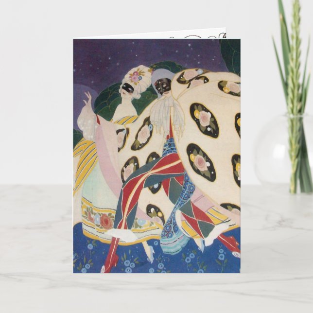 NOCTURNE WITH MASKS Art Deco Valentine's Day Holiday Card (Front)