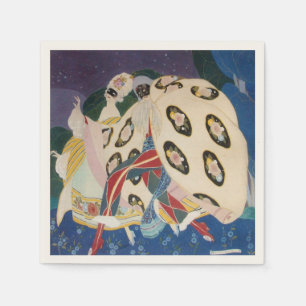 NOCTURNE WITH MASKS / Art Deco Venetian Masquerade Napkin