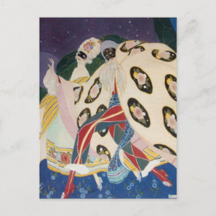 NOCTURNE WITH MASKS / Art Deco Venetian Masquerade Postcard