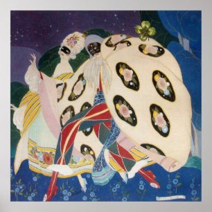 NOCTURNE WITH MASKS / Art Deco Venetian Masquerade Poster