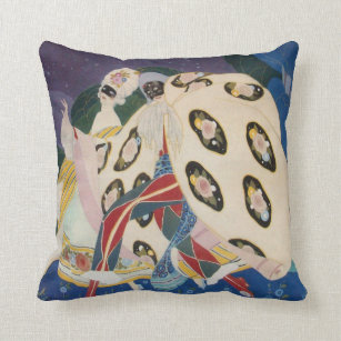 NOCTURNE WITH MASKS / Art Deco Venetian Masquerade Throw Pillow