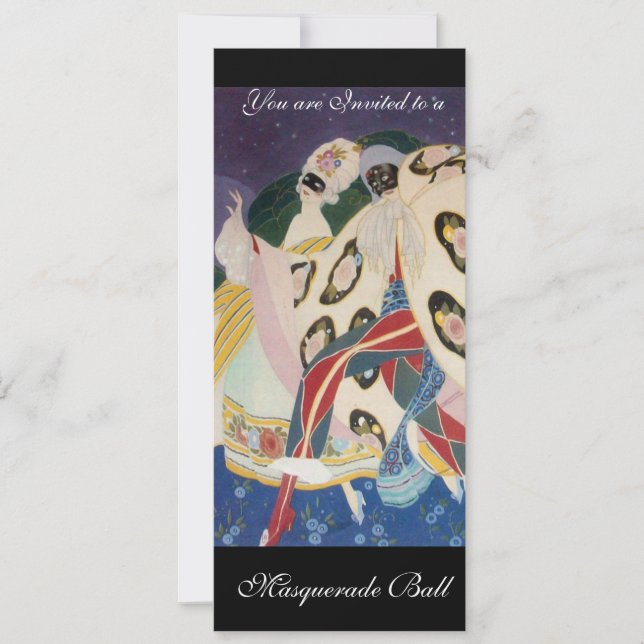 NOCTURNE WITH MASKS ,MARDI GRAS MASQUERADE BALL INVITATION (Front)