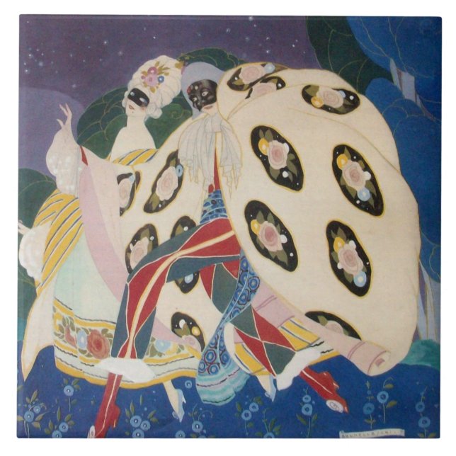 NOCTURNE WITH MASKS / Venetian Masquerade Tile (Front)