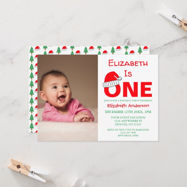 Noël 1er anniversaire Invitation (Devant/Arrière en situation)