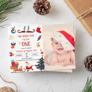 Noël 1er anniversaire Invitation photo